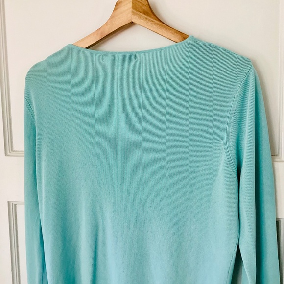August Silk Rayon Blend Micro Rib Cardigan Women’s L Light Blue Feminine Preppy - Picture 10 of 13